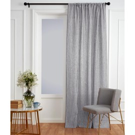 Solino Home 100% Pure Linen Curtain 96 Inches - Black and White Light Filtering Rod Pocket Curtain 52 x 96 Inch - Window Drapes Panel for Living Room, Bedroom - Amalfi Stripe