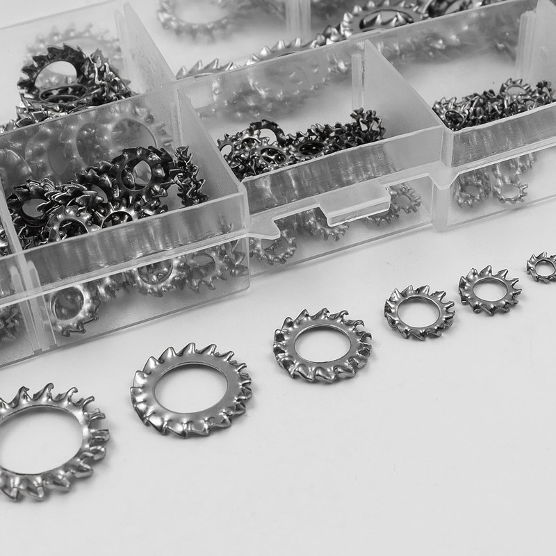 ANCLLO 300 Pcs Stainless Steel Star Tooth Lock Washers Assortment,