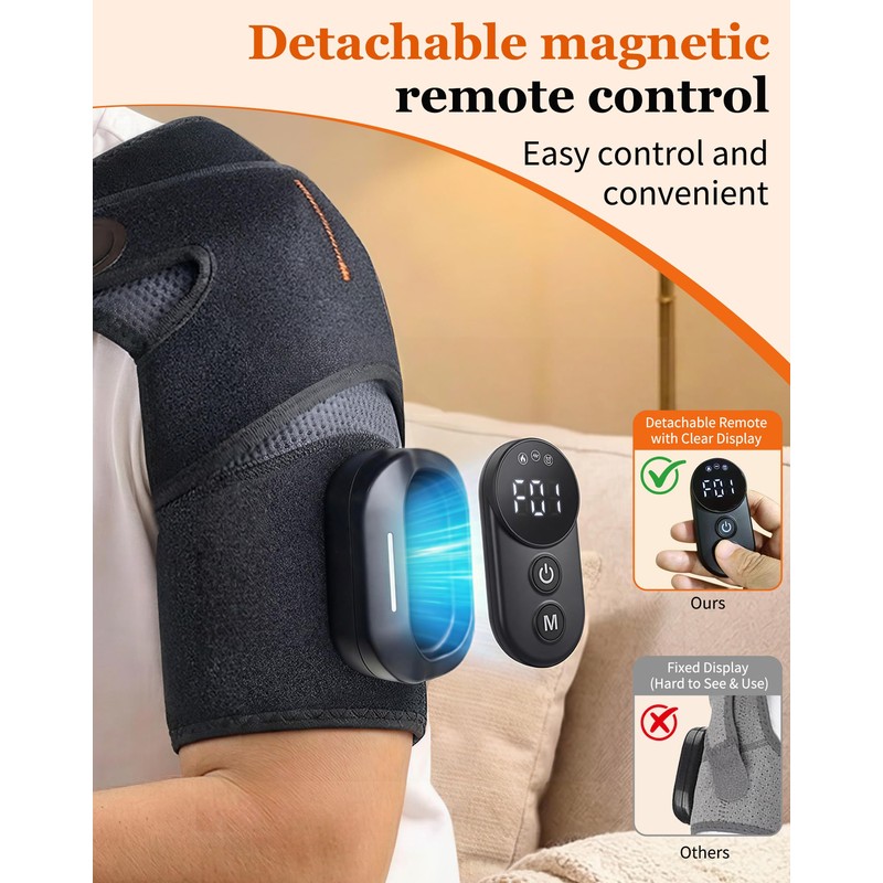 Shoulder Heating Pad with Massager & Magnetic Remote, Cordless Heating
