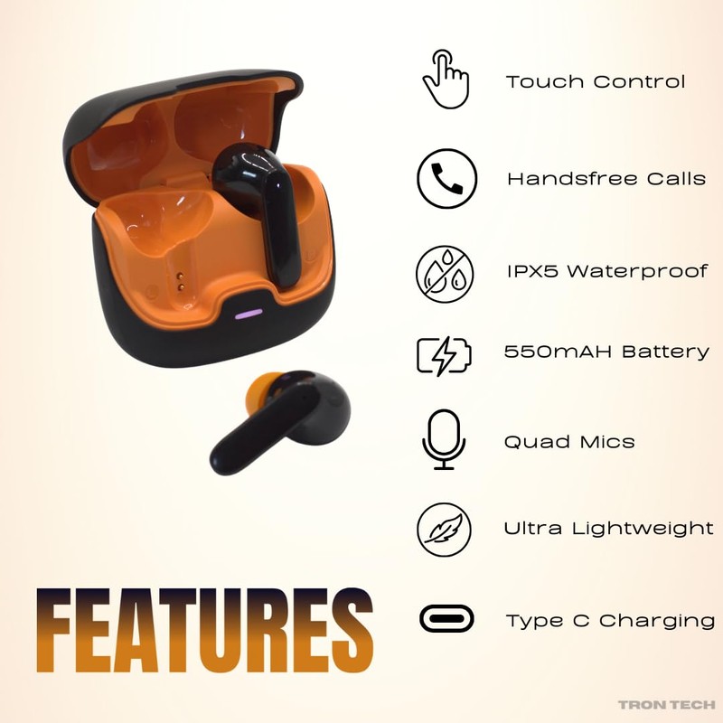 TRON TECH Bluetooth Earbuds with Active Noise Cancelling, Bluetooth 5.4,
