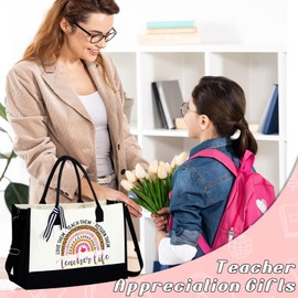 Mixweer 4 Pcs Teacher Appreciation Gifts Teacher Canvas Tote Bags Teacher Gift Bags for Women Christmas Gifts School Supply (Sweet Rainbow)