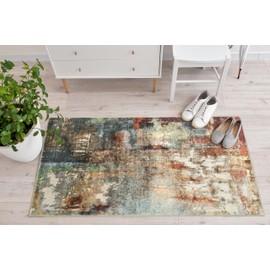 Morebes Washable Entryway Rugs Indoor,2x4 Rug Non-Slip,Low-Pile Soft Bath Runner Rug Laundry Room Area Rug Modern Abstract Throw Red Kitchen Mat Carpet Runner for Entrance Living Room