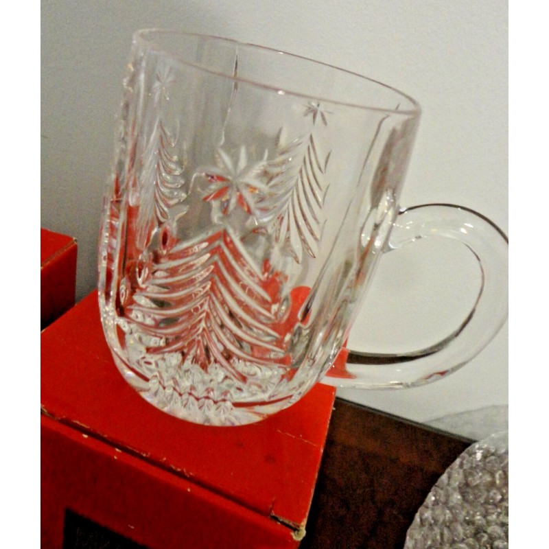 MIKASA CHRISTMAS TREE LEAD CRYSTAL SET OF 2 COFFEE TEA