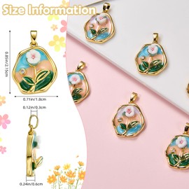 COGCHARGER 5Pcs Vintage Metal Flower Charms for Jewelry Making Van Gogh Inspired Oil Painting Style Flat Round Brass Enamel Charms Pendants for Earrings Necklaces Bracelets DIY Supplies