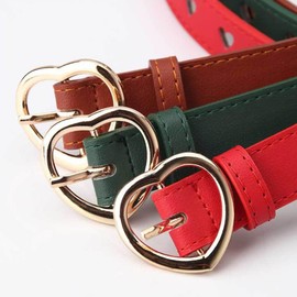 KASSAI Heart Buckle, Heart Shaped Perforated Belt, Total Length 40.9 inches (104 cm), Width 0.9 inches (2.4 cm), Women's, Casual, Inspected in Japan, Black