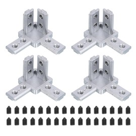 sourcing map 3-Way End Corner Brackets, 4Pcs L Type Interior Joint Connectors with Screws for 3030 Series Aluminum Extrusion Profile Slot 8mm (Silver)