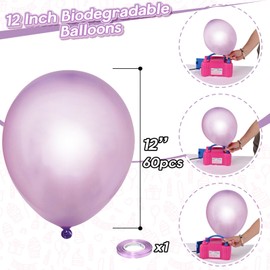 Pearl Purple Balloons 12 Inch, 60 PCS Light Purple Pearl Balloons, Lavender Balloons for Arch, Pastel Purple Lilac Clear Lustrous Balloons for Girls Women Birthday Party Wedding Anniversary Decoration