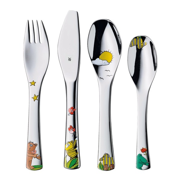 WMF Janosch 4-Piece Children's Cutlery Set for 3 Years and Up Polished Cromargan Stainless Steel Dishwasher-Safe