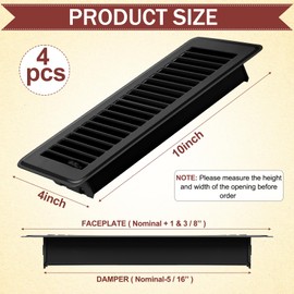 4 x 10'' Floor Vent Covers Heavy Duty Floor Register Metal Heat Vent Covers with Rust Proof Finish for Home Floor Heater (Black,4 Pcs)