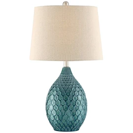 360 Lighting Kate Coastal Vase-Shaped Table Lamp 24.75" High Sea Foam Blue Green Ceramic Oatmeal Tapered Drum Shade for Living Room Bedroom Beach House Bedside Nightstand Home (Color May Vary)