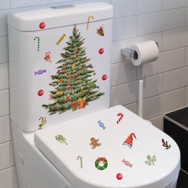 HOTIYOK Christmas Decoration, Wall Sticker, Toilet Sticker, Christmas Tree, Candy, Toilet Sticker, Celebration, Bathroom, Decoration, Wallpaper, Sticker, Fashionable, Wall Sticker, Window Sticker, Interior, Wall Sticker, Stylish, Removable, Poster, Waterproof, Christmas