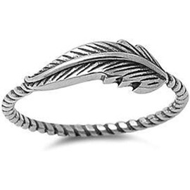 Retro Vintage Oxidized Leaf Braided Twisted Wrap Thumb Ring，Vintage vintage feather light luxury ring (ANTIQUE SILVER, 8)