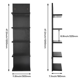 5 Tier White Floating Shelves with Light LED Wall Mount Vertical Lack Shelf with LED Wall Decor Shelves for Bedroom Living Rooms Bathroom Book Gaming Shelves Black