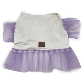 Cleto El Influencer - Vestido Cómodo para Perro/Mascota Colo Hueso con Olanes Morados. Talla Grande, Ideal para Pugs y Bulldog Francés. (Large, Hueso)