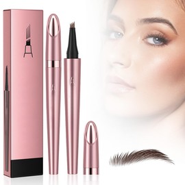 Microblading Eyebrow Pen, 2025 New Waterproof Eyebrow Pencil, Long-Lasting 4-Fork-Tip Magic Eyebrow Pencil, Fine Stroke Eye Brown Pen for Natural Hair-Like Brows (Light Brown)