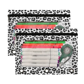 Kcldeci Pencil Pouch for 3 Ring Binder, Animal Leopard Gray Colors 2 Pack Binder Pencil Pouch with Clear Window Pencil Bags with Zipper Pencil Case for binder