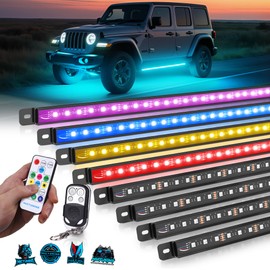 MICTUNING U8 RGB+IC Underglow LED Light Bars (8-Piece Kit) 888 LEDs, Dual Remote Control, Chasing/Fading Modes, IP68 Waterproof Aluminum Housing
