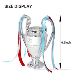 Fubosi Champions Trophy, Soccer Sports League Cup, Championship Trophy Resin Replica, Electroplating Process, Silver with Colorful Ribbons for Office Decoration, Fan Gifts and Birthday Gifts, 6.3 Inch
