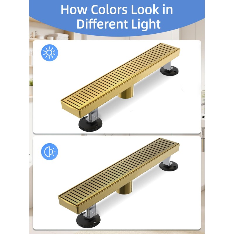 HTOH Gold Shower Drain, 304 Stainless Steel Linear Shower Drain