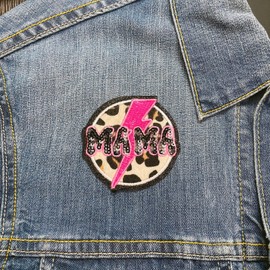 AAVEDGE Mama Tried Iron On Patches, Leopard Pink Lightning Bolt Jeans Patches Iron On, Embroidered Applique Sew On/Iron On Patches for Jeans, Women, Clothes, Clothing, Jackets, & Hats