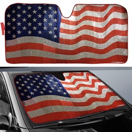 Big Ant Car Sun Shade, Windshield Sun Shade American Flag Sunshades Keep Vehicle Cool Best UV Ray Visor Protector Prevent Your Car from Sun Heat & Glare(Size: 63"X 28.5")