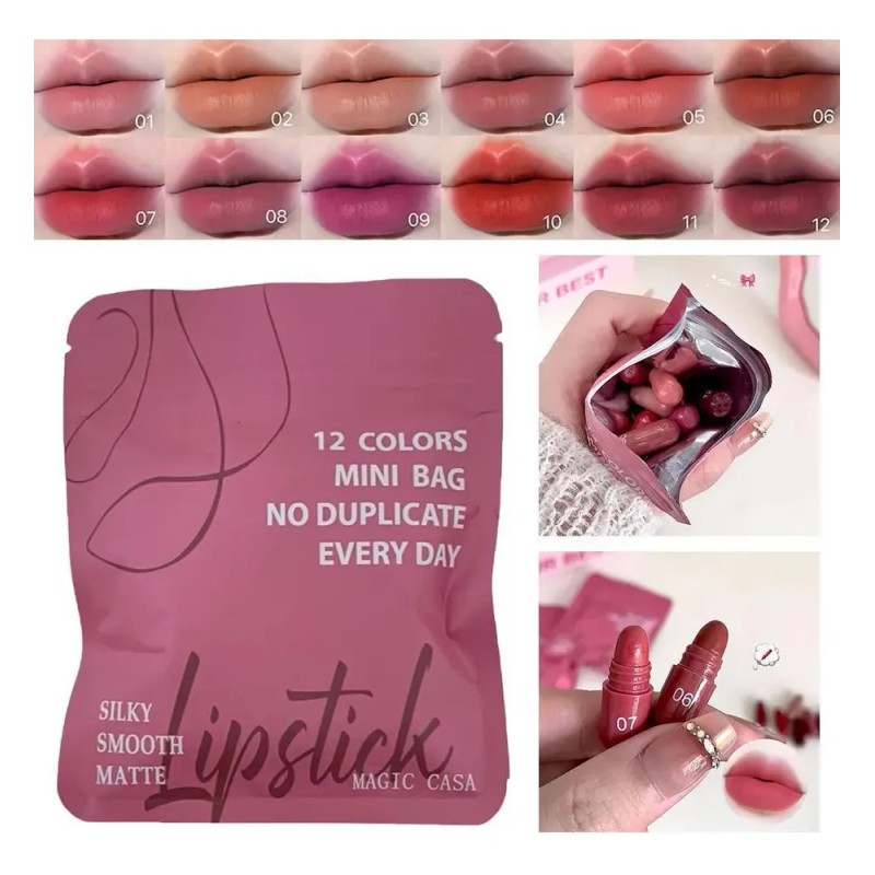12pcs 12-colors Sweetheart Cocoa Capsule Lipstick Set Mini