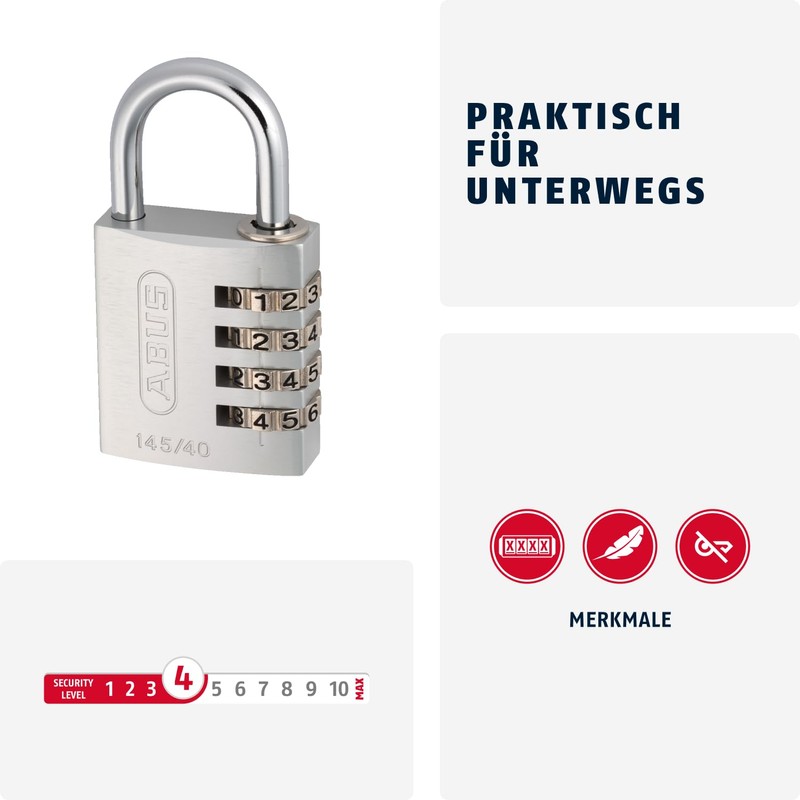 ABUS 145/20 Combination Lock, Solid Aluminium Padlock, Blue