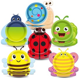 60Pcs Spring Bug Birthday Party Decorations Ladybugs Bee Butterfly Reptile Paper Plates Insect Tableware Dinnerware Set Bug Dessert Plates for Spring Summer Birthday Baby Shower Party Favors Supplies