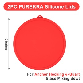 Silicone Lids for Anchor Hocking 4-Quart Glass Mixing Bowls - 2 Pack Leakproof Replacement BPA-Free Lids for Food Storage & Salad Mixing Bowls, Microwave & Dishwasher Safe - Lids Only