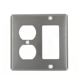 Leviton 2-Gang Decora/GFCI Combination Wallplate, Standard Size, Non-Magnetic Stainless Steel, 84455-40