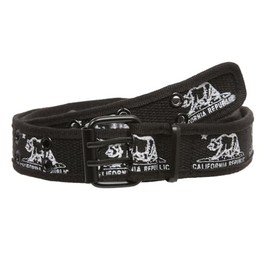 Double Hole Grommets Canvas California Republic Bear Flag Web Belt, black/bear white | m - 33" ~ 35"