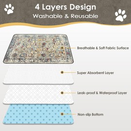 SCLOSE Washable Pee Pad for Dogs Extra Large, 72" x 72" Reusable Puppy Pads Waterproof Dog Rugs, Super Absorbent, Leakproof, Dog Crate Pad, Playpen Mat, Whelping Pads, Vintage