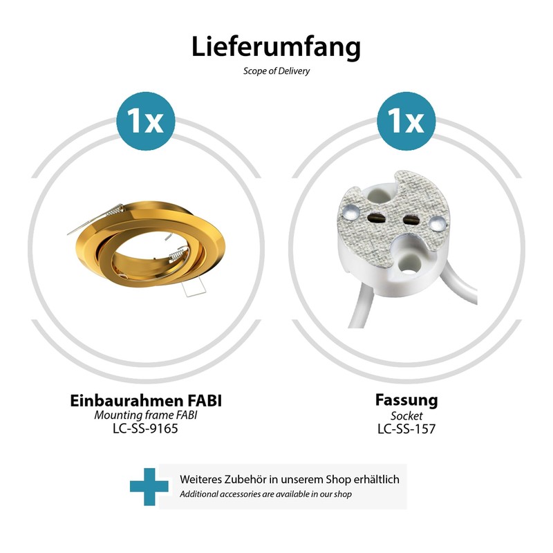 ledscom.de 6 pcs. recessed Ceiling Frame FABI, Round, swivelling, Gold