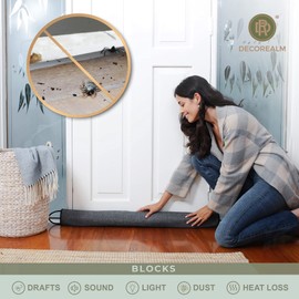 Under Door Draft Stopper and Blocker, Draft Guard for Doors and Windows, Decorative Fabric Cylinder Blocker Provides Weighted Door Insulation by DECOREALM (Black, 36 Inches)