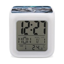 Arctic Wolf Pack - Reloj despertador digital de 7 colores que cambian de color, luz nocturna LED con ciclo de color automático, reloj de computadora c