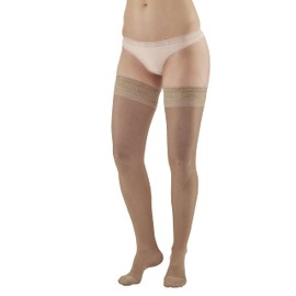 Ames Walker AW Style 4 Sheer Support 15-20 mmHg Moderate Compression Closed Toe Thigh High Stockings w/Top Band Nude Medium