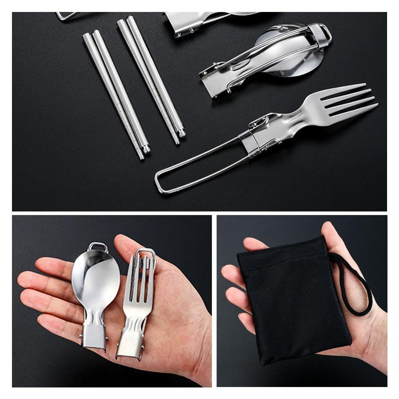 Set of 3 Titanium Chopsticks, Folding Chopsticks, Folding Spoon, Fork