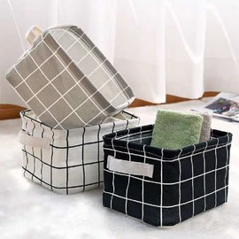 FocuH Stylish Storage Basket Cotton and Linen Fabric Mini Storage Cubes Nursery Storage Baskets with Handles for Shelves & Desks (Set of 3)