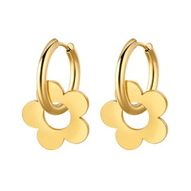 ALRNBY Gold Flower Earrings Dangle for Women Small Elegant Hoop 18K Gold Plated Huggie Trendy Stainless Steel Earring Jewelry Gift Non Tarnish