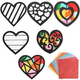 24Pcs Valentines Heart Paper Suncatcher for Kids, Stained Glass Effect Heart Paper Suncatchers Heart Shaped Tissue Paper Craft DIY Window Art, Classroom Art Craft, Valentine’s Day Party Game Supplies