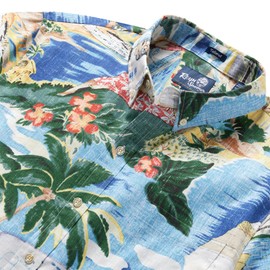 Reyn Spooner Men's Transpacific 40's Tailored Button Front Retro Scenic Hawaiian Aloha Shirt, Blue, XL