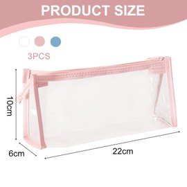 SJDOFU PVC Clear Pencil Case, 3 PCS Transparent Pencil Case Waterproof PVC See Through Pen Cases Large Capacity PVC Pen Cases for Exam (Pink Blue White)