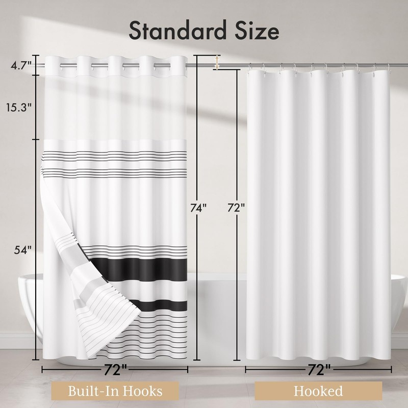 AmazerBath No Hook Shower Curtain and Liner Set, Shower Curtain