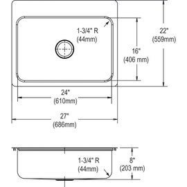 Elkay DSESR127224 Dayton Single Bowl Dual Mount Stainless Steel Sink, 27 x 22 x 8.0625"