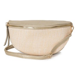 Caracol Women's Rafia Belt Bag With Removable Adjustable Shoulder Strap 5 x 11.5 Inch Vegan Leather Natural