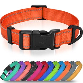 Joytale Dog Collars for Medium Dogs, Comfortable Double-Sided Reflective Nylon Collar for Night Safety, Adjustable Quick-Release for Active Pets, Orange, M (1" Width)