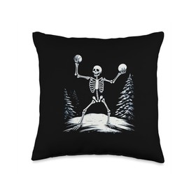 Funny Snowball Fights Skeleton in Winter Season Start Throw Pillow, 16x16, Multicolor