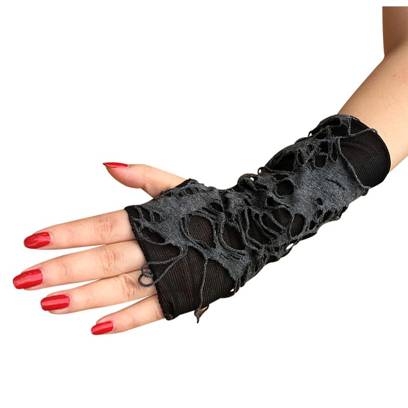 JYTDBCS Fingerless Gloves Punk Armcuffs Gothic Ripped Accessory