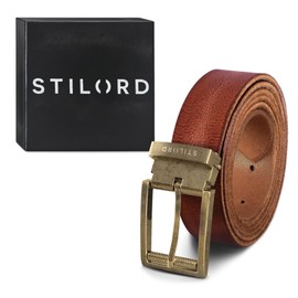 STILORD Leather Belt Brown for Men Women Universal Shortenable Vintage Full Leather Belt with Shabby Gift Box for Jeans Business Casual 34 mm Tuscany - Brown, Colour: Buckle Antique - Bronze I V,