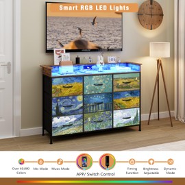 EXOTICA Welfuturer Dresser for Bedroom Van Gogh Dressers with 9 Drawers Chest of Drawers Fabric Clothes Drawer Fabric Closet Organizer for Living Room Entryway Nursery Sturdy Steel Frame Wood Top